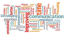 Logo of a word cloud in various sizes and colors centered around Professional Effectiveness 