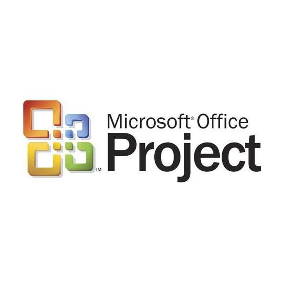 Microsoft logo in the colors red, yellow, blue and green on the left and Microsoft Office Project on the right